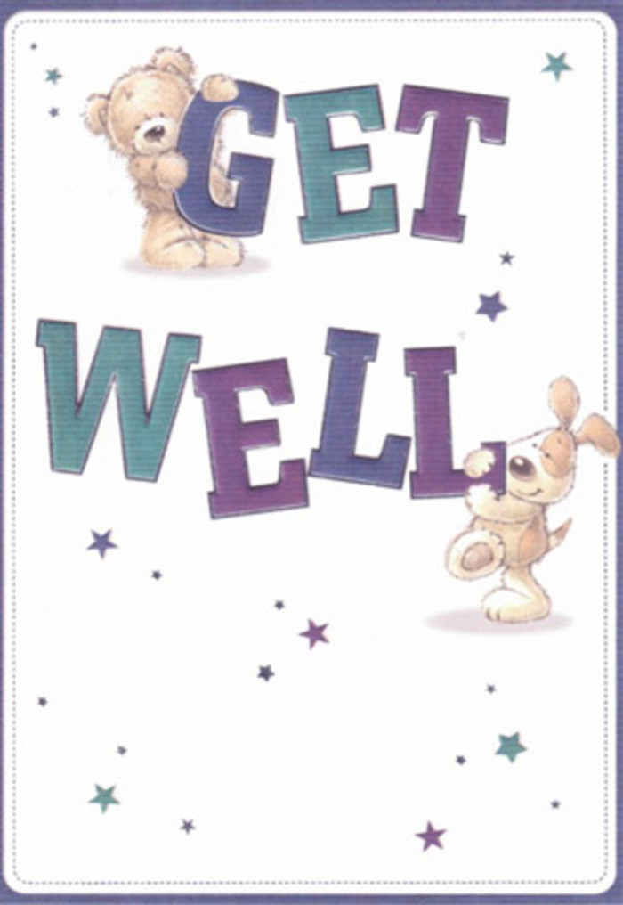 This vibrant get well card, often selected from our South Norwood Florist display, radiates gentle encouragement with its enchanting depiction of a bear and puppy. The bear's plush, brushed fur glows warmly in the soft light, while the puppy's velvety, floppy ears and eager eyes invite feelings of comfort and innocent joy. Scattered stars in hues of blue-violet and teal seem to twinkle mid-air, sending good wishes swirling around the two friends. The hand-drawn 'Get Well' typography anchors the artwork in exuberant shades of purple and aqua, looming big and bold, framed by the playful energy of the scene. There's an almost tangible sensation to the illustration-one can almost feel the soft fur and sense the notion of a gentle pat or embrace. Such sensitivity reminds me of arranging a bouquet for a South Norwood neighbour recovering after illness: every stem placed with care, every colour and bloom chosen for its uplifting presence. The card's clean, fresh background mirrors the clarity and optimism fostered by a stroll through South Norwood Country Park, imparting a sense of renewal and hope. This illustration is more than cheerful; it is nurturing and steadfast, perfect for delivering heartfelt encouragement. When paired with a bouquet gently crafted for the recipient, the effect is a radiant expression of community care-ideal for lifting spirits in every corner of SE25.